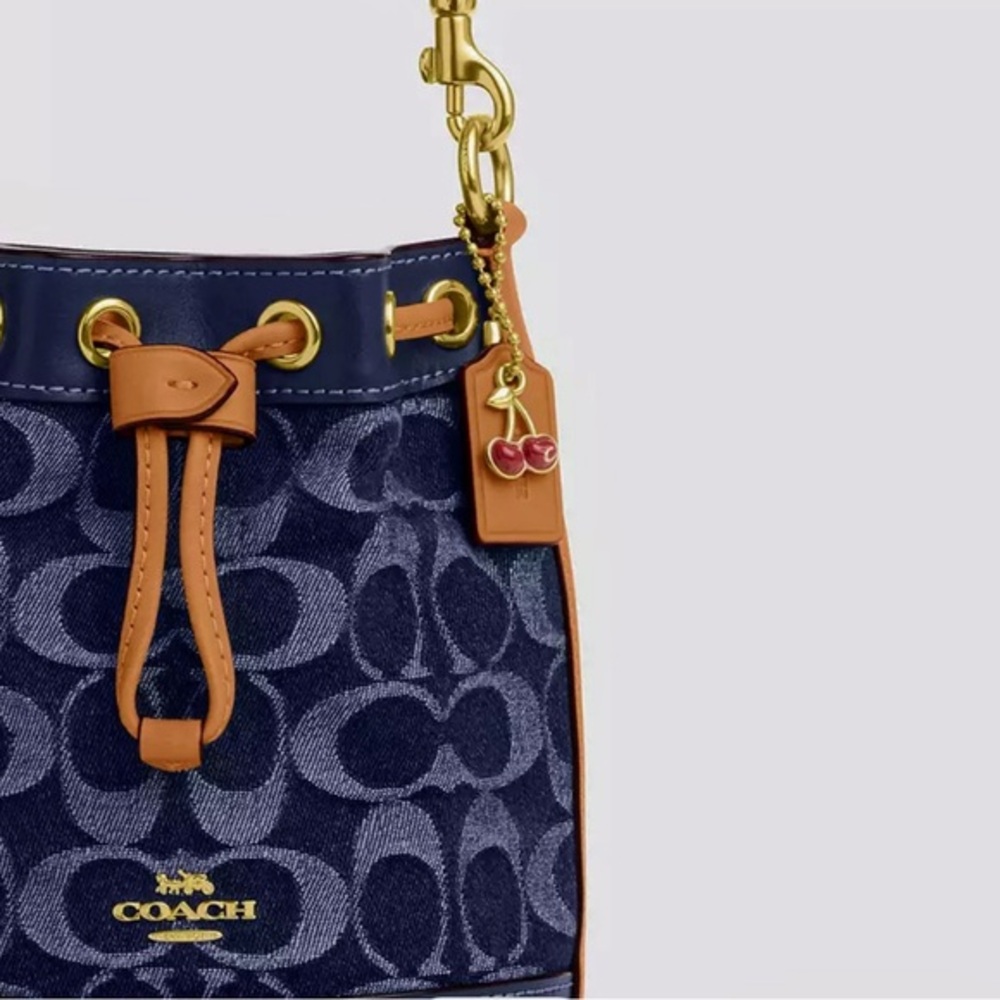 🔥NWT COACH Mini Bucket‎ Bag In Signature Denim - Picture 2 of 10